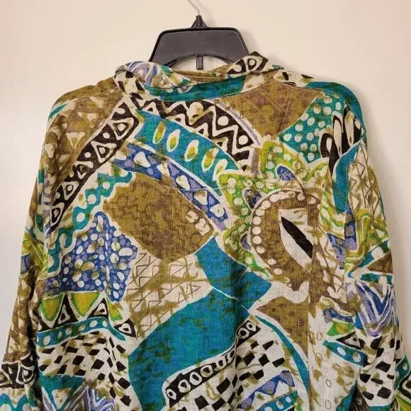 Chico's Vintage Funky Abstract 70s Button Down Shacket  Linen Tunic Plus XL - Picture 3 of 6